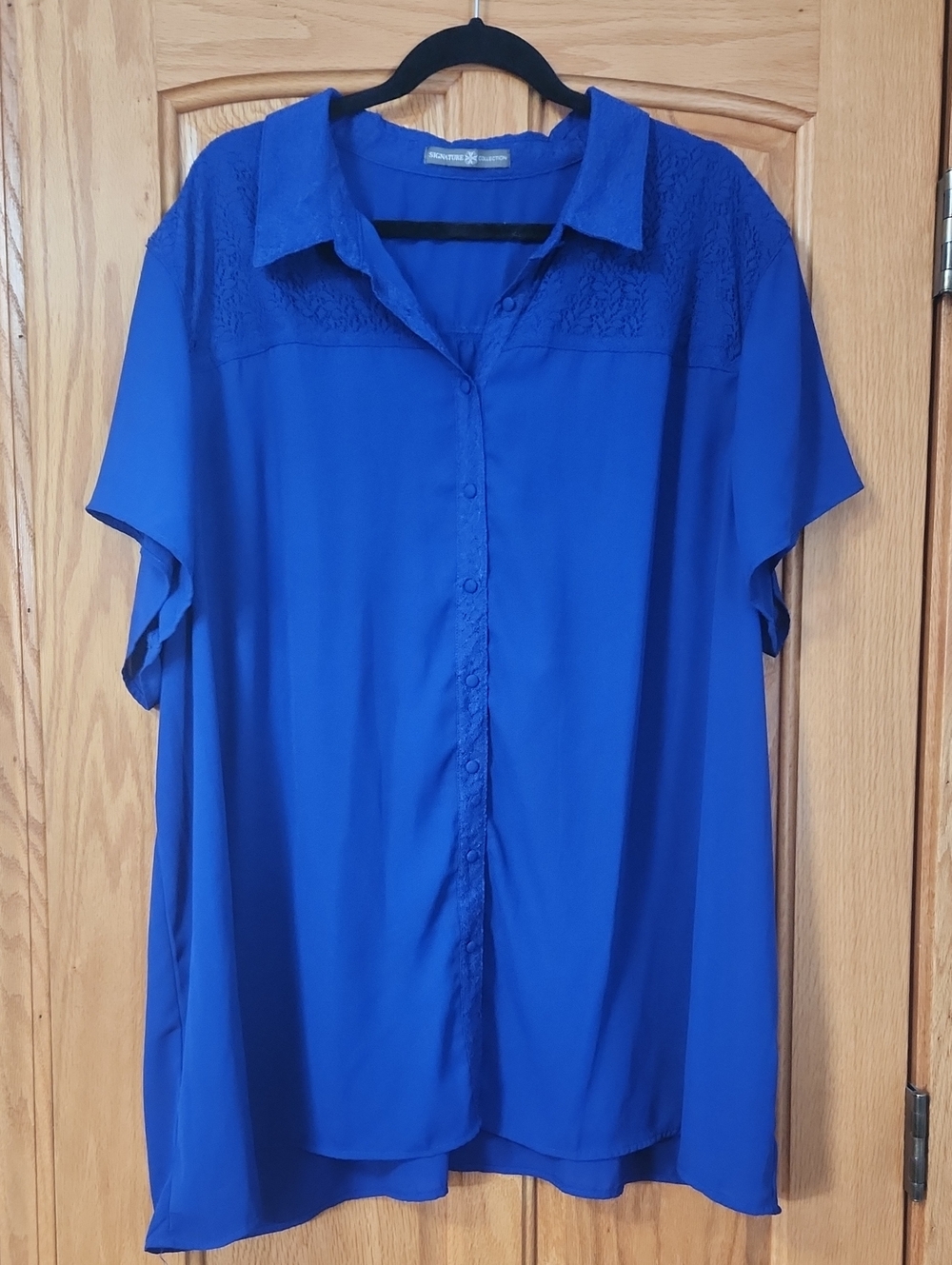 Relaxed Royal Blue Button-Down Shirt with Textured Yoke